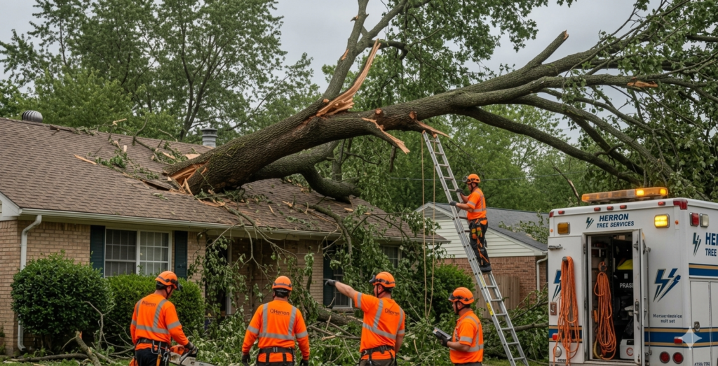 Downed Tree Blocking a Residential Driveway